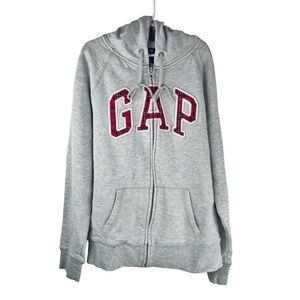 GAP Boys Kids Light Grey Hoodie with GAP Logo w Red Plaid Pattern within Size S